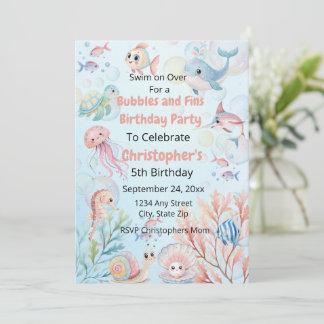 Blasen & Flossen Kinder Ozean Geburtstag Einladung