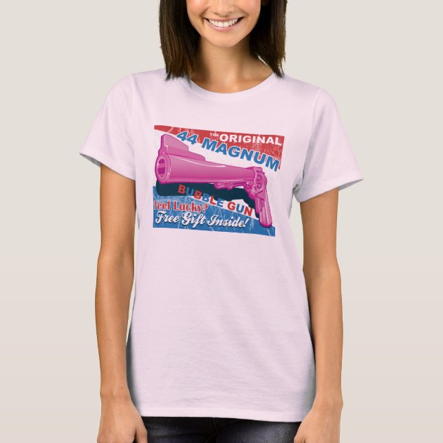 Blasen-Gewehr - 44 Magnum-Revolver im Rosa T-Shirt (Vorderseite)