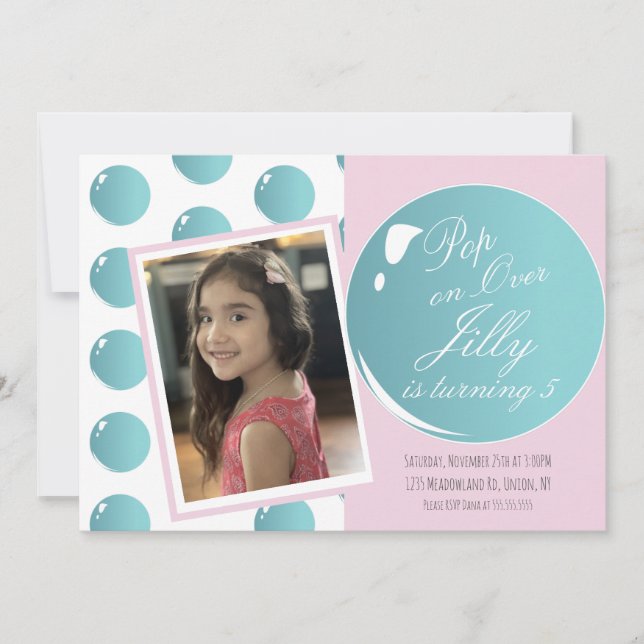 Blasen Pop über Geburtstagsparty Rosa Einladung (Vorderseite)