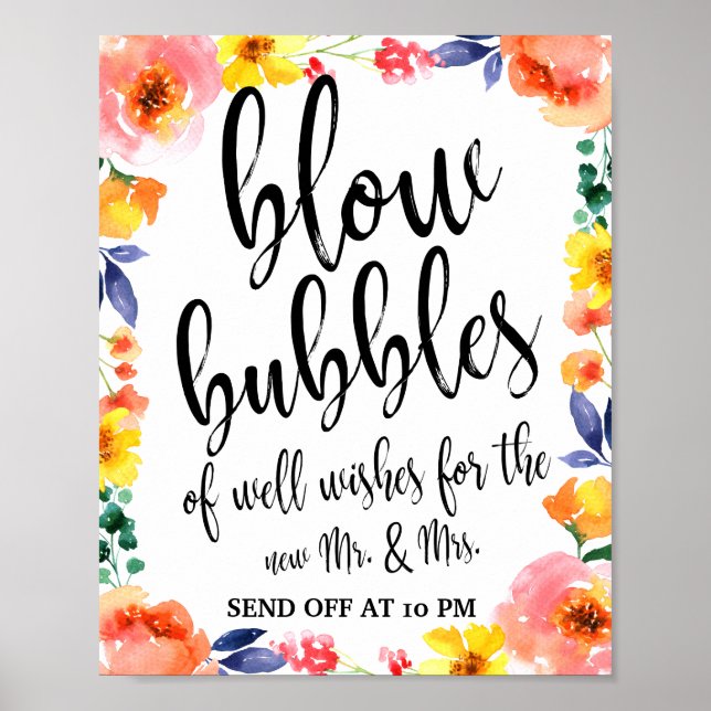 Blasen senden farbenfrohe Flora 8x10 Hochzeitszeic Poster (Vorne)