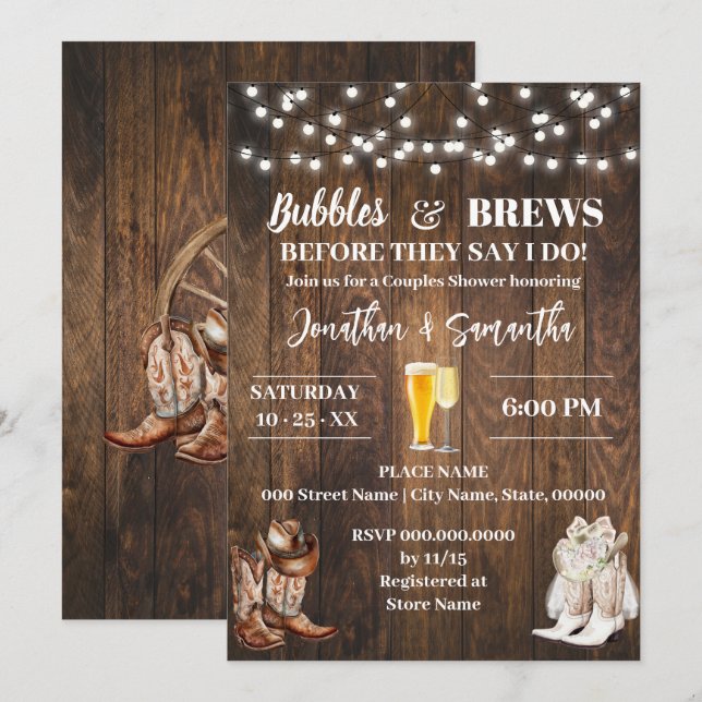 Blasen und Brüche bevor ich Country Wedding Einladung (Vorne/Hinten)