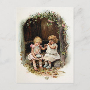 Blasen von Seifenblasen Vintage Mädchen Postkarte