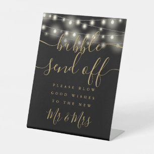 Blasenabschiedsschnur Lichtern Schwarz und Gold Sockelschild