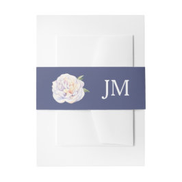 Bläserblauer Hochzeitstag mit weißem Peony Monogra Einladungsbanderole