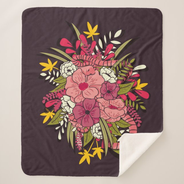 Bläserbotanische Handgezeichnete Vintage Keule Sherpadecke (Vorderseite)