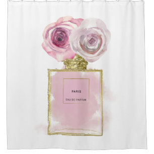 Bläserfashion Parfüm Flasche Rosa Rosen Gold Glam Duschvorhang