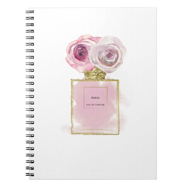 Bläserfashion Parfüm Flasche Rosa Rosen Gold Glam Notizblock (Vorderseite)