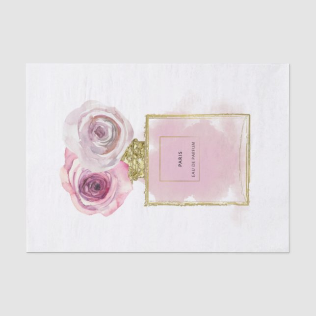 Bläserfashion Parfüm Flasche Rosa Rosen Gold Glam Seidenpapier (Vorderseite)