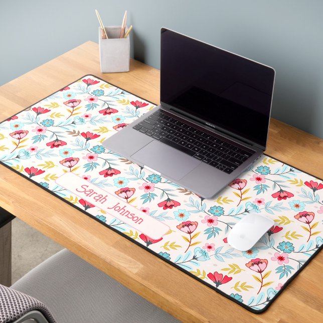 Bläserfeminine Personalisierte Bezeichnung Schreibtischunterlage (Floral Feminine Colorful Personalized Name Desk Mat)