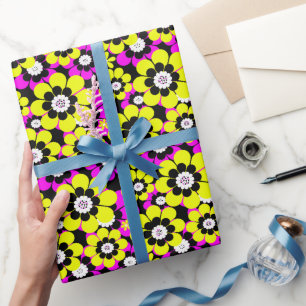 Bläserglänzende Neonmuster-Verkrüstung und gelber  Geschenkpapier