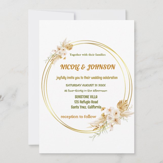 Bläsergoldener Rahmen Hochzeitseinladung Einladung (Vorderseite)