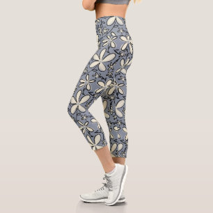 Bläsergraue und cremige Blume Capri Leggings