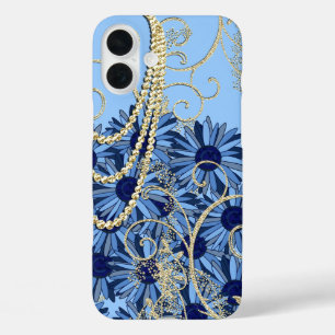 Bläsernavy Blau und Gold Swirl iPhone 16 Plus Hülle