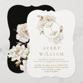 Bläsernbäume Weißgoldene Monogramm Hochzeit Einladung