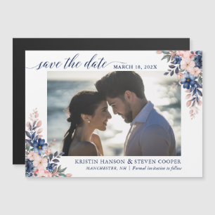 Bläserndes Foto für die Navy Peach Floral Save the Magnetkarte