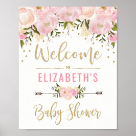 Bläserne Blütendusche in Rosa und Gold - Begrüßung Poster