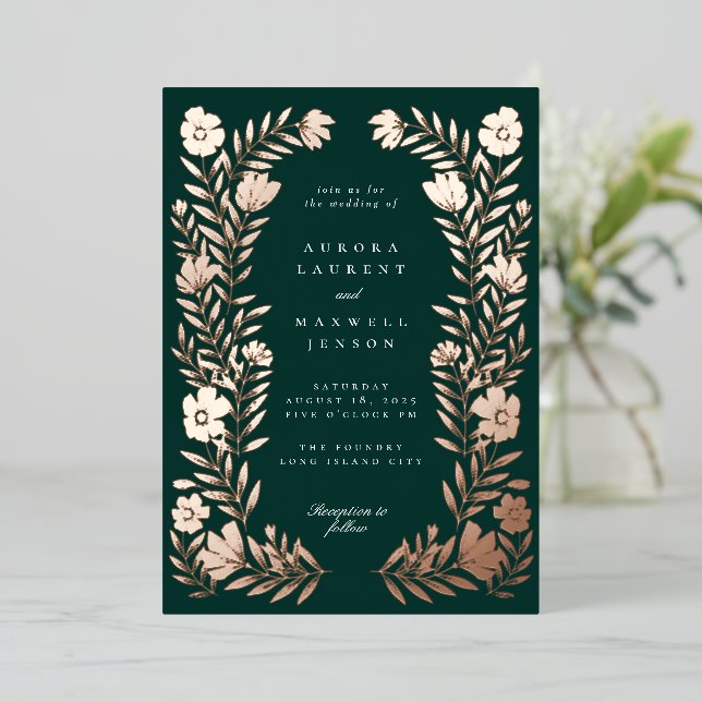 Bläserne botanische Rahmenhochzeit Folieneinladung (Stehend vorne)