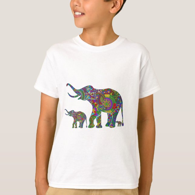 Bläserne Elefantenabbildungen Belle farbige Töne T-Shirt (Vorderseite)
