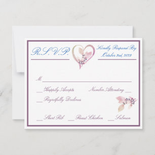 Bläserne Elegant White, Blue & Mauve Wedding RSVP Karte