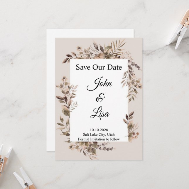 Bläserne Eleganz Save the Date Einladung (Vorderseite/Rückseite Beispiel)