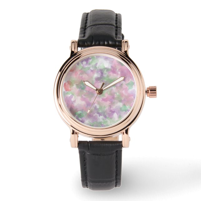 Bläserne Frauen Schwarzes Leder Armbanduhr (Vorderseite)