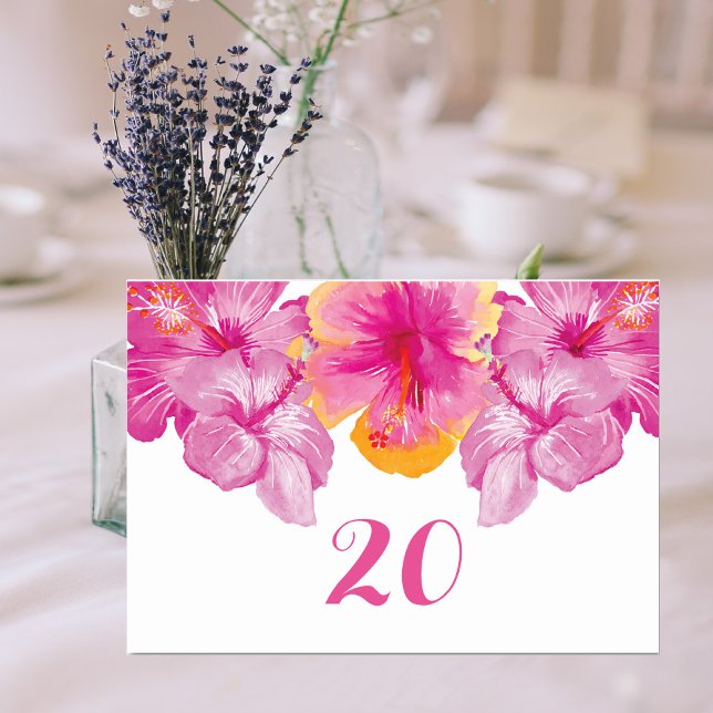 Bläserne Hochzeitskarte für gebürsteten Hibiskus Tischnummer (Brushed Hibiscus Floral Wedding Table Card)