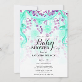 Bläserne Lila und Aquamarine Banner Babydusche Einladung