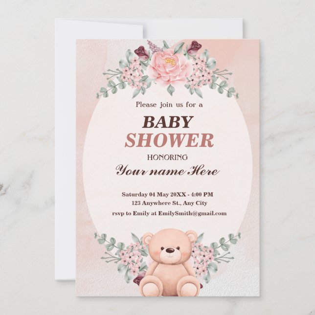Bläserne Niedlich Bear Baby Dusche Einladungen für (Vorderseite)