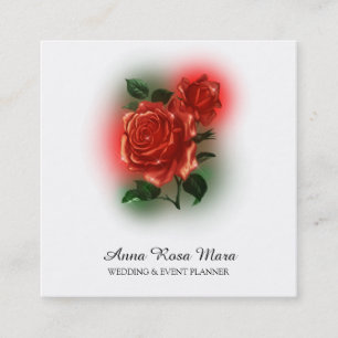 *~* Bläserne Rote Rose Hochzeitsplaner Elegant QR  Quadratische Visitenkarte