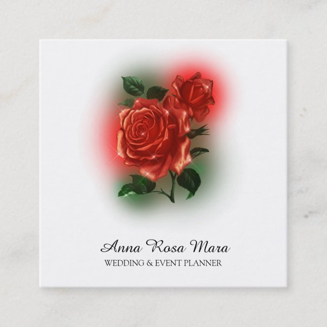 *~* Bläserne Rote Rose Hochzeitsplaner Elegant QR  Quadratische Visitenkarte (Vorderseite)