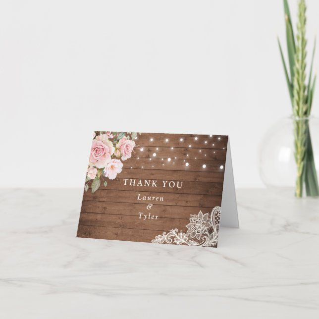 Bläserne rustikale Rose aus Holz mit Blütenfarbe Dankeskarte (Vorderseite)