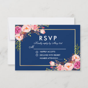 Bläserne Wasserfarbe Rosa Blütenblau UAWG Wedding RSVP Karte