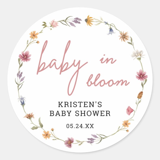 Bläserne Wildblume Girl Babydusche im Blut Runder Aufkleber (Vorderseite)