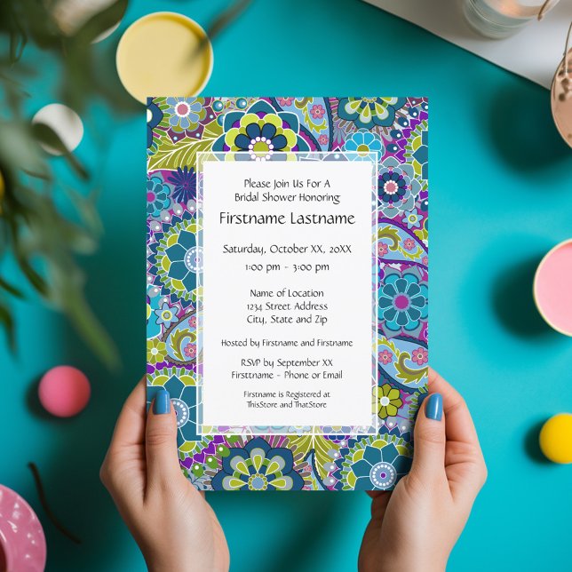 Bläserner Brautparty oder Bewerbungspartei Einladung (Bridal Shower Invitation - Funky Floral)