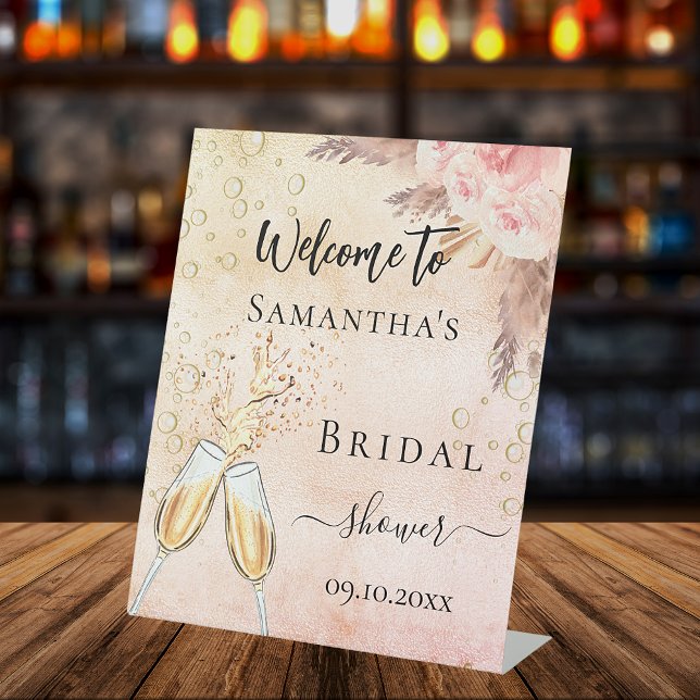 Bläserner Brunch Rose florale Brautparty willkomme Sockelschild (Von Creator hochgeladen)