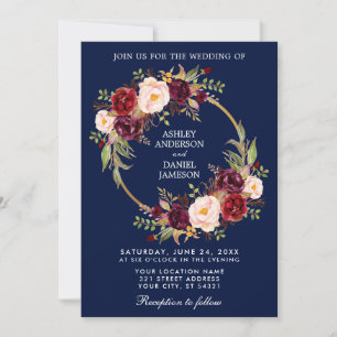Bläserner Watercolor Wreath Burgundy Blue Wedding Einladung