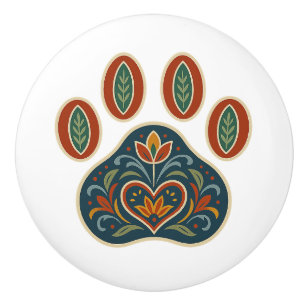 Bläserpaw Print Rosemaling Folk Art Keramik Knock Keramikknauf