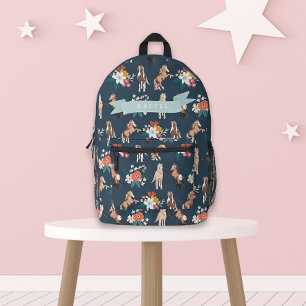 Bläserpferd/Pony Pattern Navy Blue Girl Bedruckter Rucksack