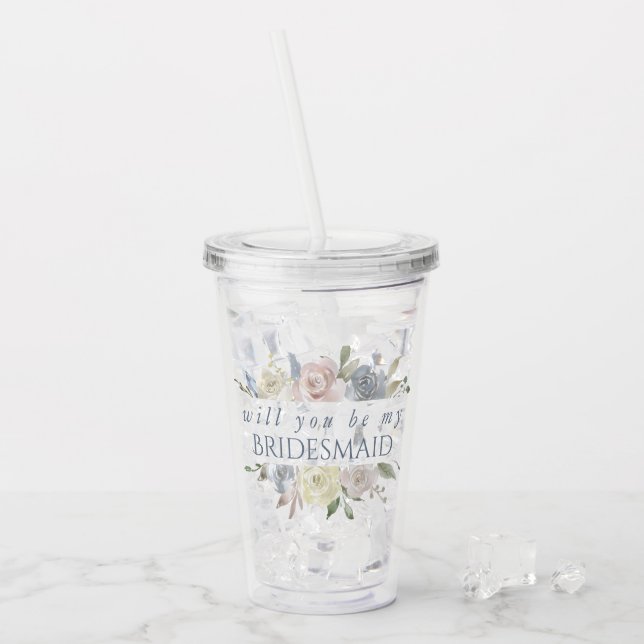 Bläserrahmen | Elegante Rose Bridesmaid Gefragt Acryltrinkbecher (Vorderseite Ice)
