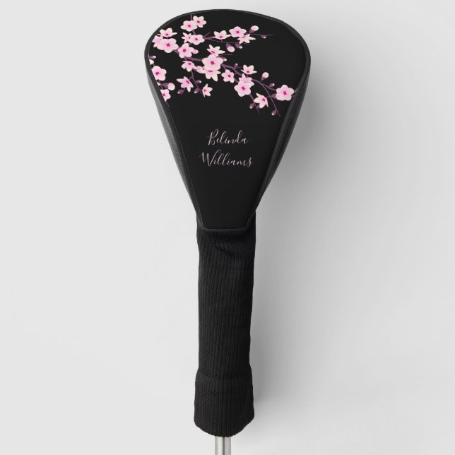 Bläserrosa Schwarzer Kirschblossom Monogramm Golf Headcover (Vorderseite)