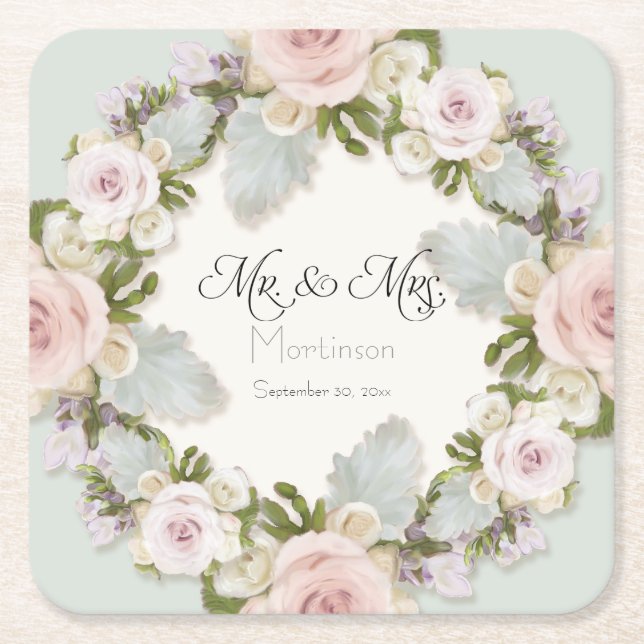 Bläsersukkulente Rose Foliage Mr. and Mrs. Wedding Rechteckiger Pappuntersetzer (Vorderseite)