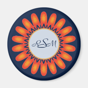 Bläservibrierende Orange Blume Navy Blue Monogram Magnet