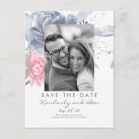 Blass Blau und Dusty Pink Blüten Save the Date