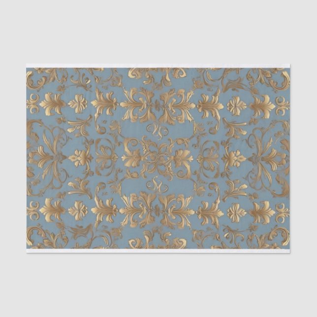 Blass Blau und Gold Damask Dekoupage Tissue Paper Seidenpapier (Vorderseite)