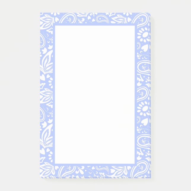 Blass Blau und Weiß Paisley Gemustert Hübsch Post-it Klebezettel (Vorderseite)