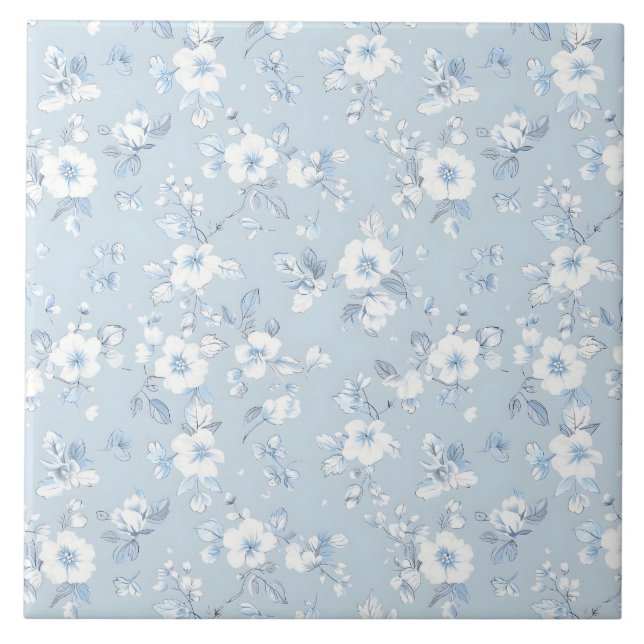 Blass Blue Country Stil Blumenmuster Fliese (Vorderseite)