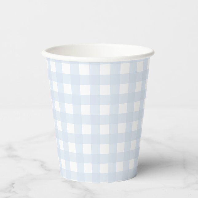 Blass Blue Gingham Classic Boys Baby Shower Pappbecher (Vorderseite)