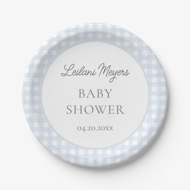 Blass Blue Gingham Classic Boys Baby Shower Pappteller (Vorderseite)