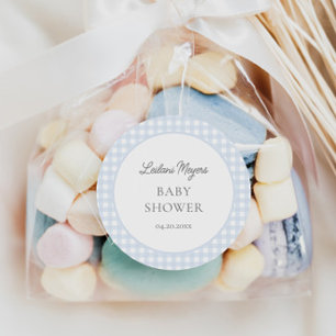 Blass Blue Gingham Classic Boys Baby Shower Runder Aufkleber