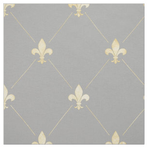 Blass Gold Fleur-de-Lis (groß) Grau Stoff